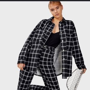 NWT TopShop Plaid Demin Shacket in Navy Blue Size 8